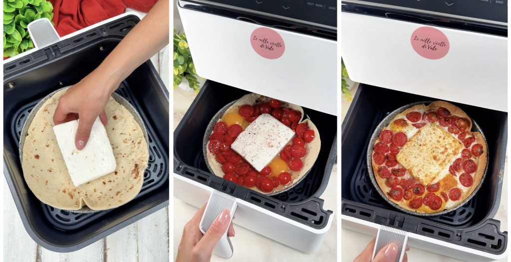 Summer Omelette Flatbread with Feta and Cherry Tomatoes in Air Fryer