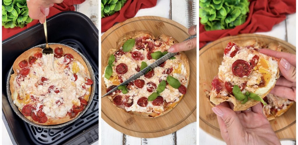 Summer Omelette Flatbread with Feta and Cherry Tomatoes in Air Fryer