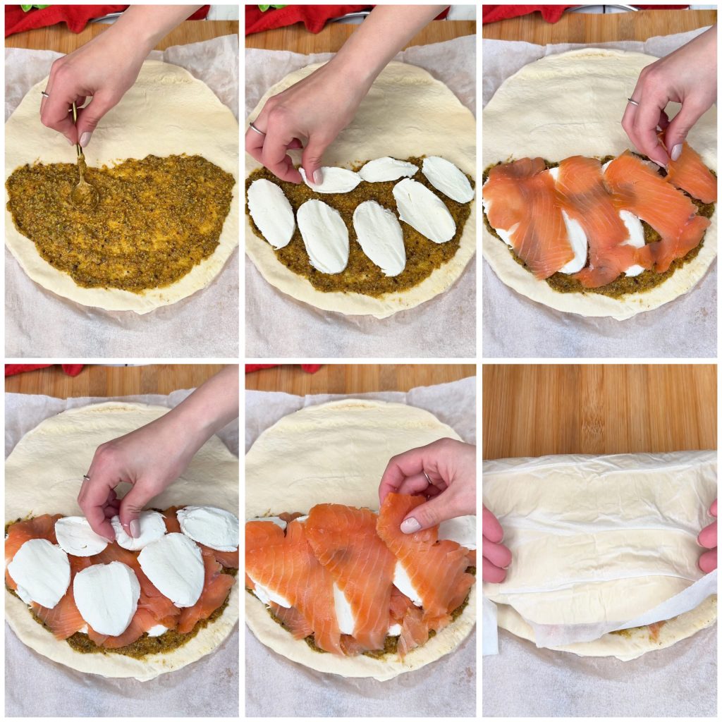 Quick Stuffed Calzone with Salmon, Mozzarella, and Pistachio