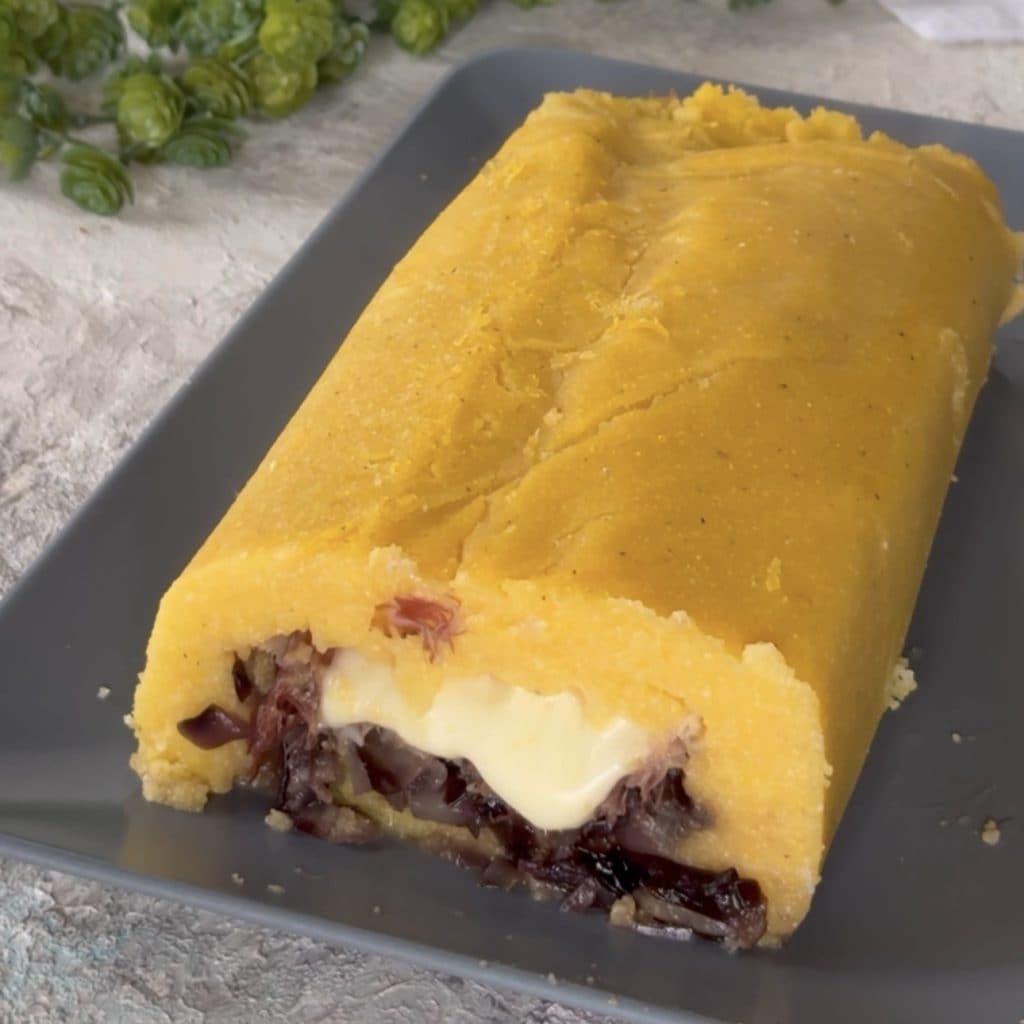 polenta with radicchio, speck, and cheese