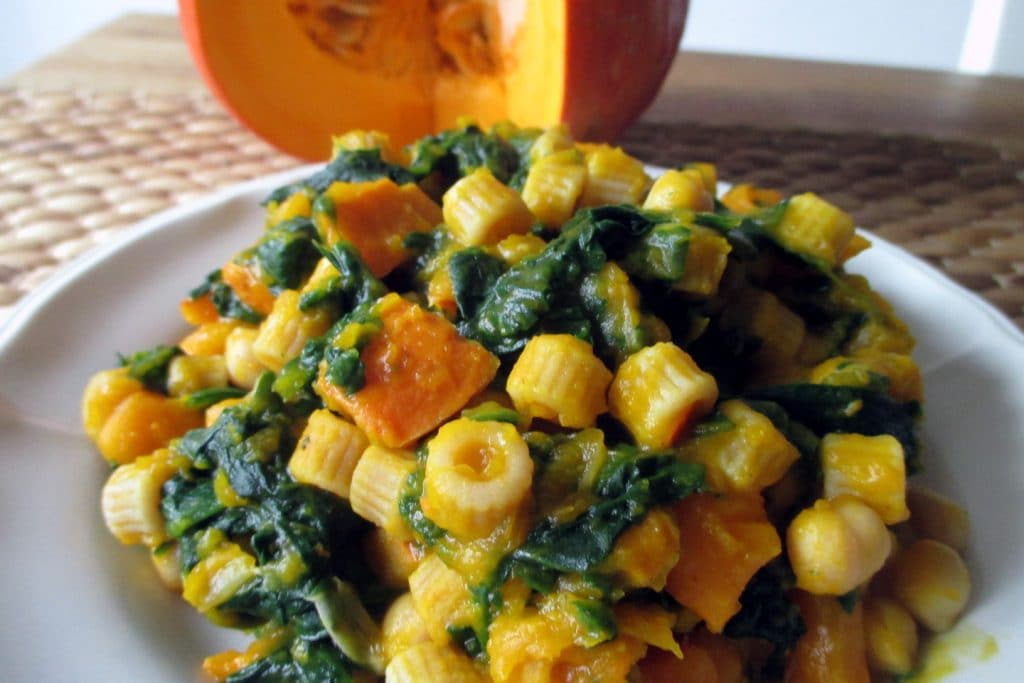 Pumpkin, Chickpeas, and Spinach Pasta, Eat Without Belly