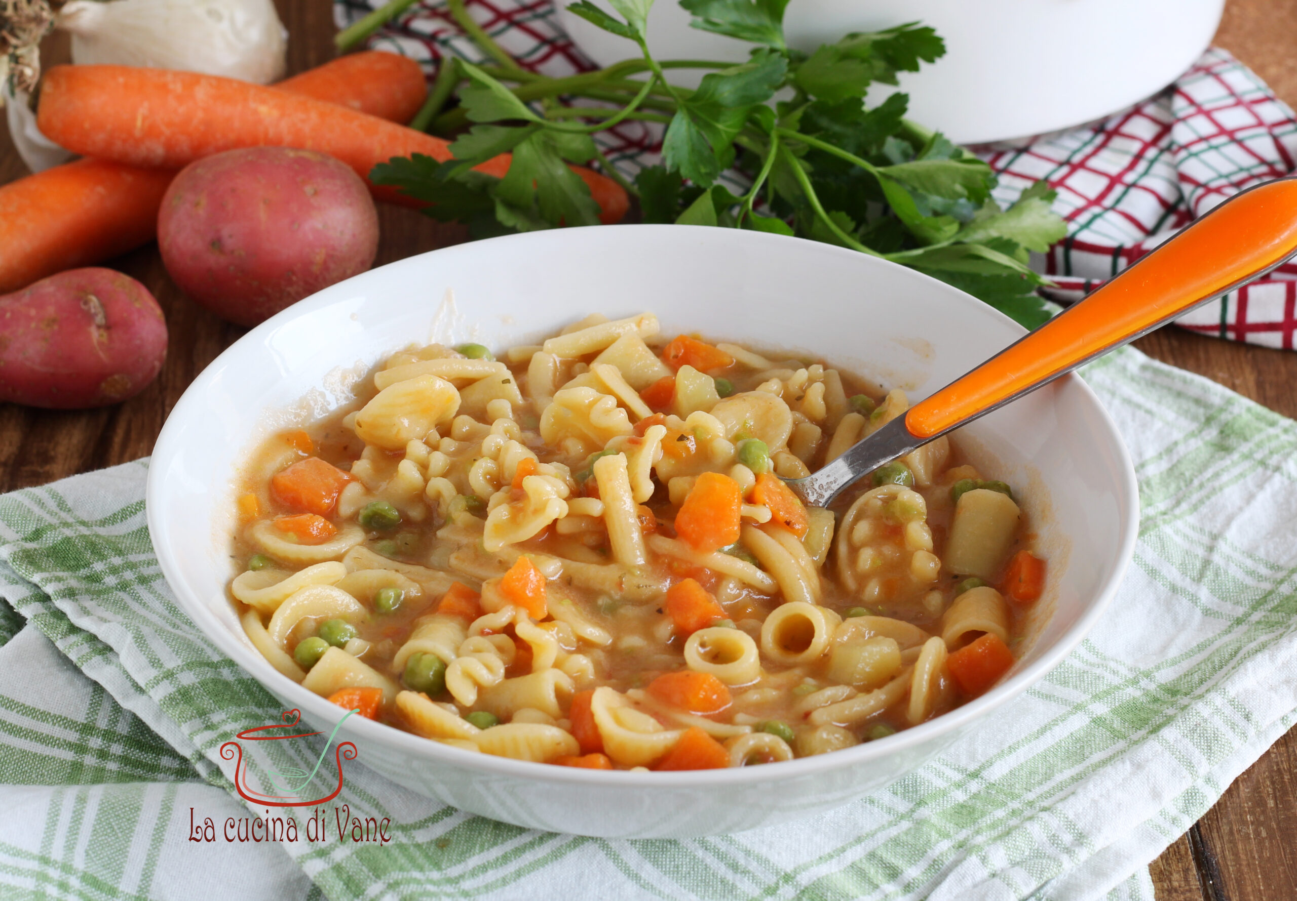 SOUP WITH POTATOES, PEAS, AND CARROTS