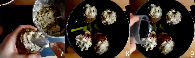 stuffed artichokes in a pan with breadcrumbs bacon cheese tasty recipe il chicco di mais 3 stuffing the artichokes