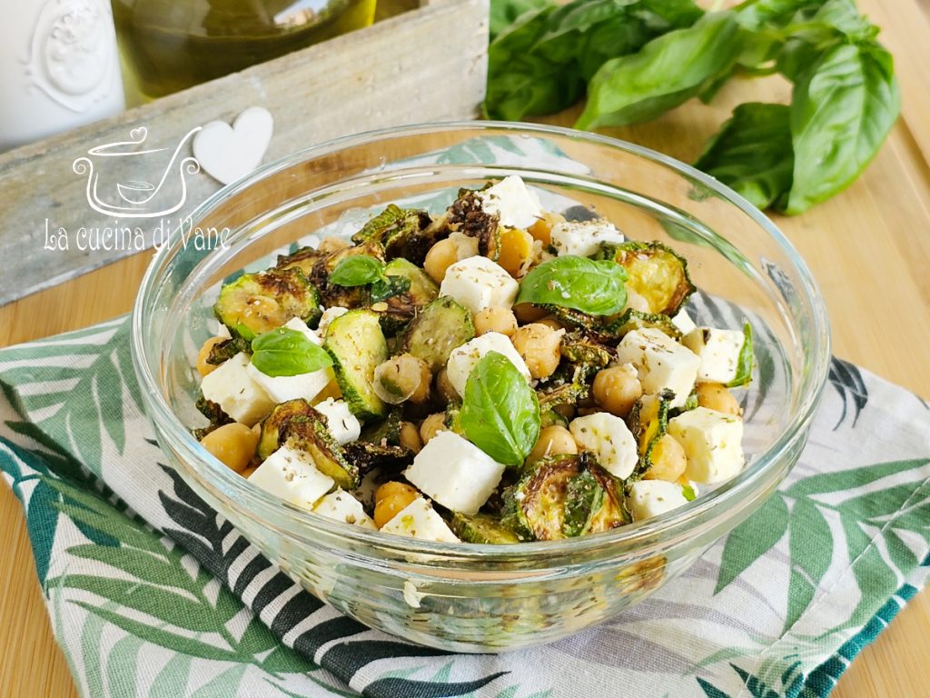 summer salad with chickpeas, zucchini, and feta