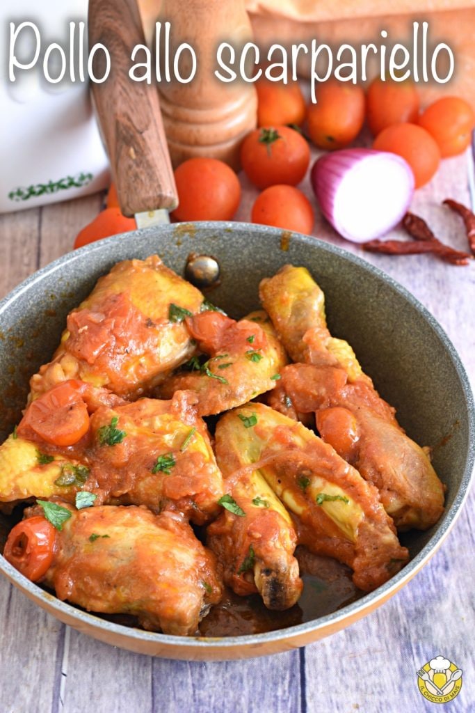 v_ chicken scarpariello Neapolitan recipe chicken with tomato onion second course + sauce for pasta the grain of corn