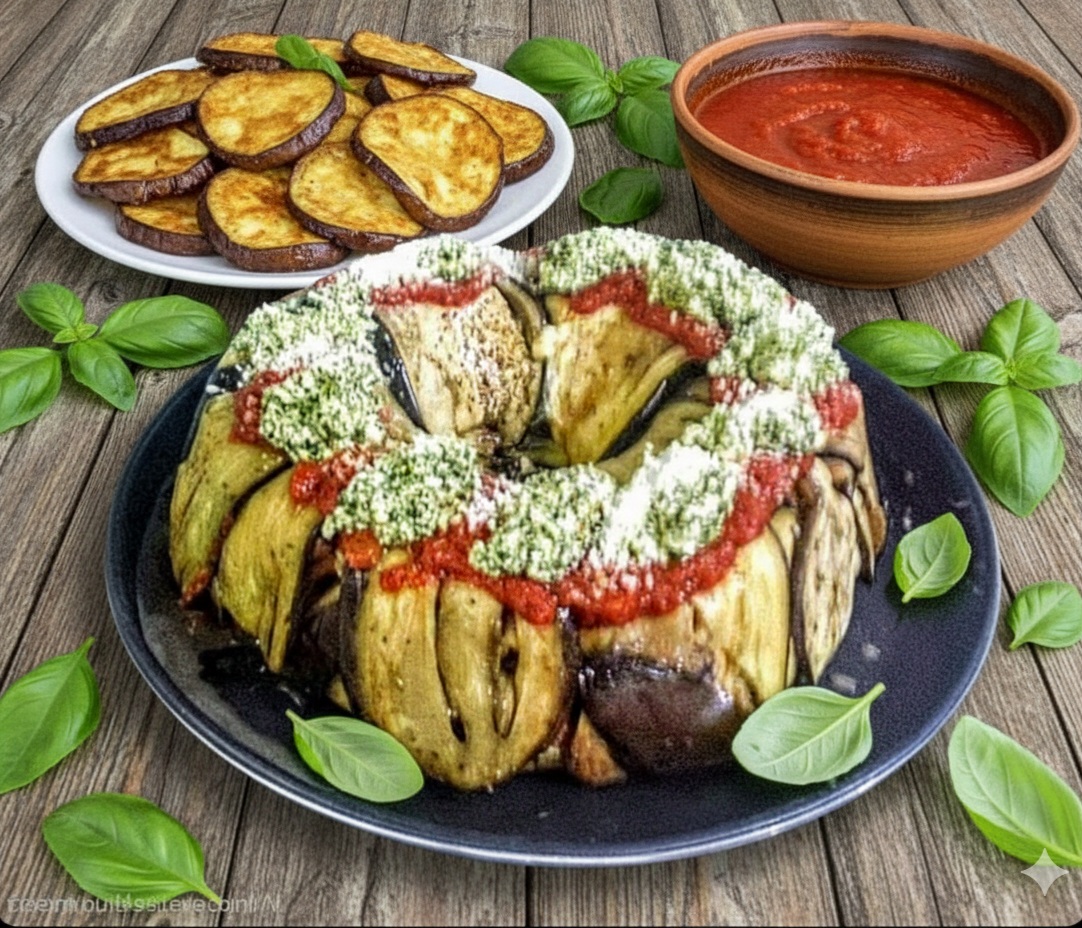 Eggplant Bundt Cake with Tagliatelle and Sausage