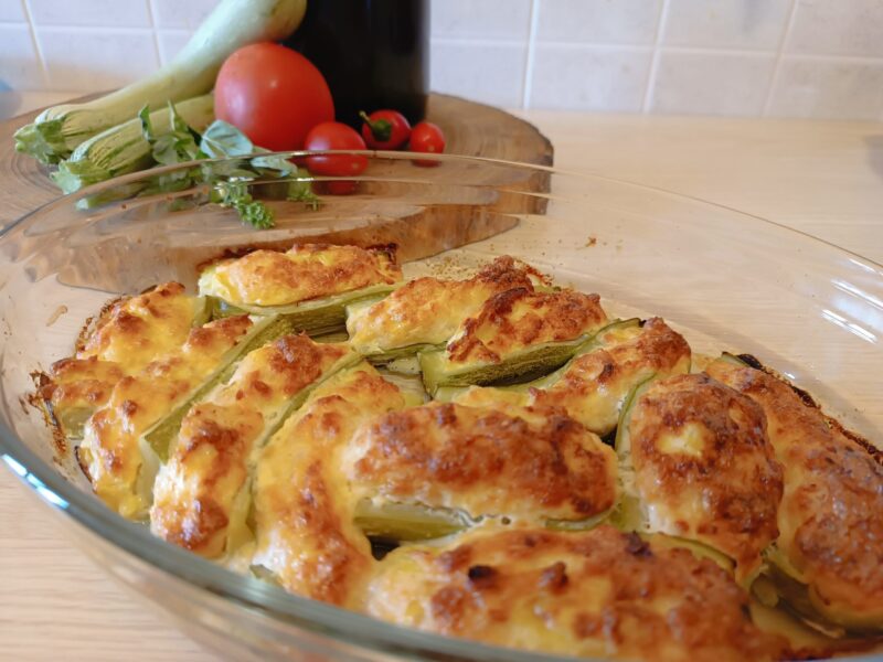 Stuffed Zucchini with Chicken and Garden Vegetables