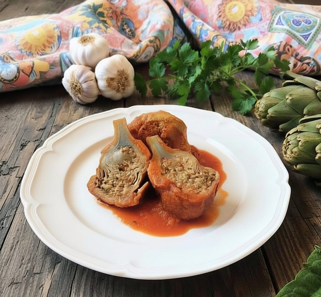 Artichoke Hearts Stuffed in Sauce