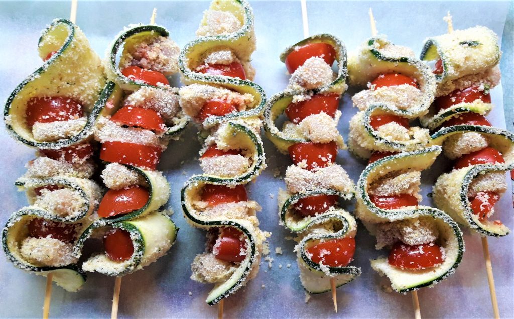 Swordfish, Zucchini, and Cherry Tomato Skewers