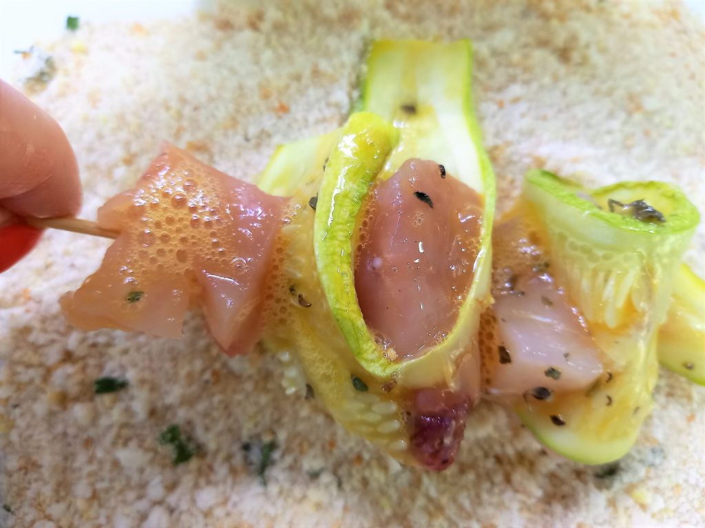 Breaded Fish and Zucchini Skewers