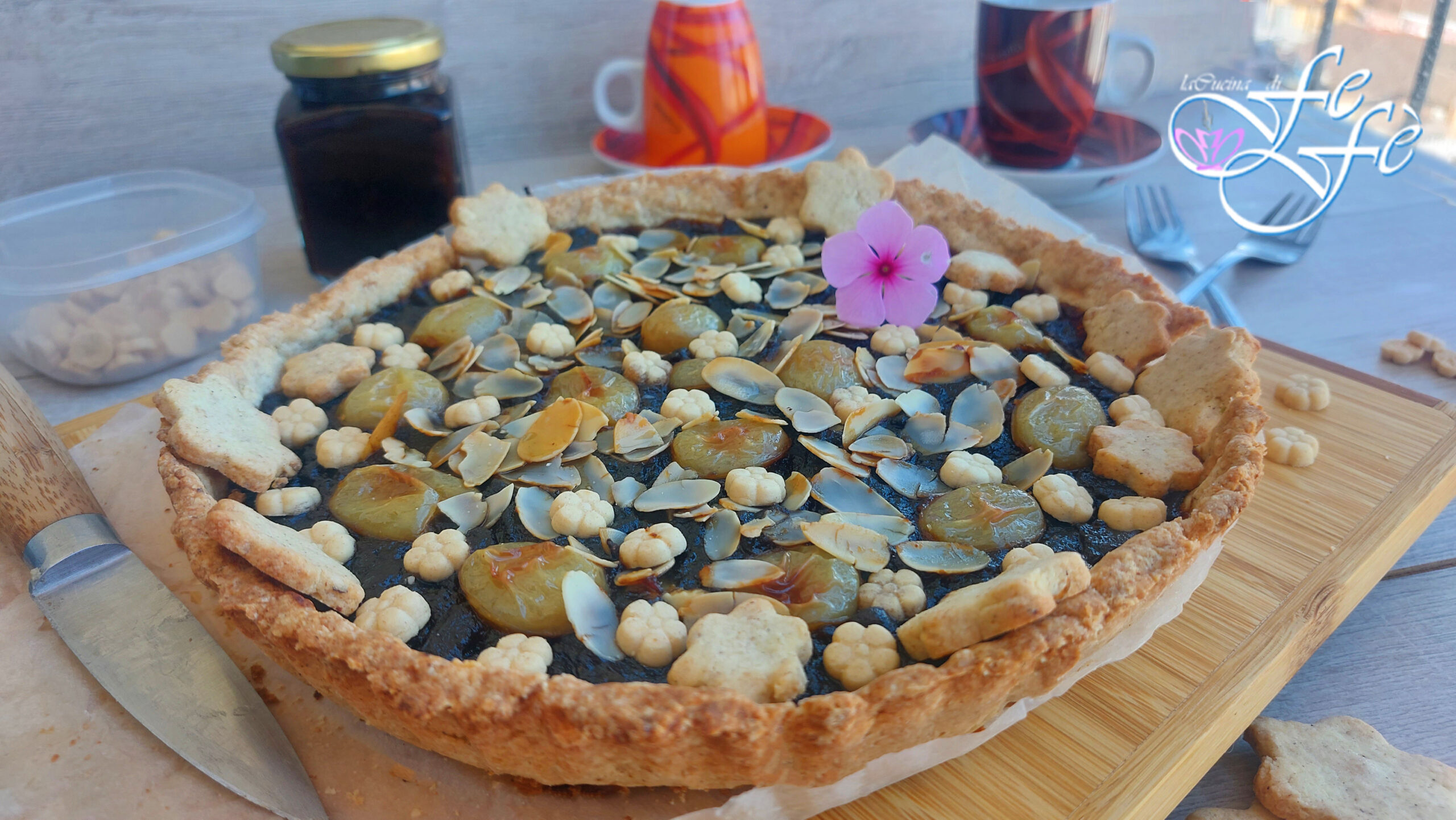 GLUTEN-FREE HAZELNUT TART WITH APPLE MUSCOVADO JAM AND WHITE GRAPES