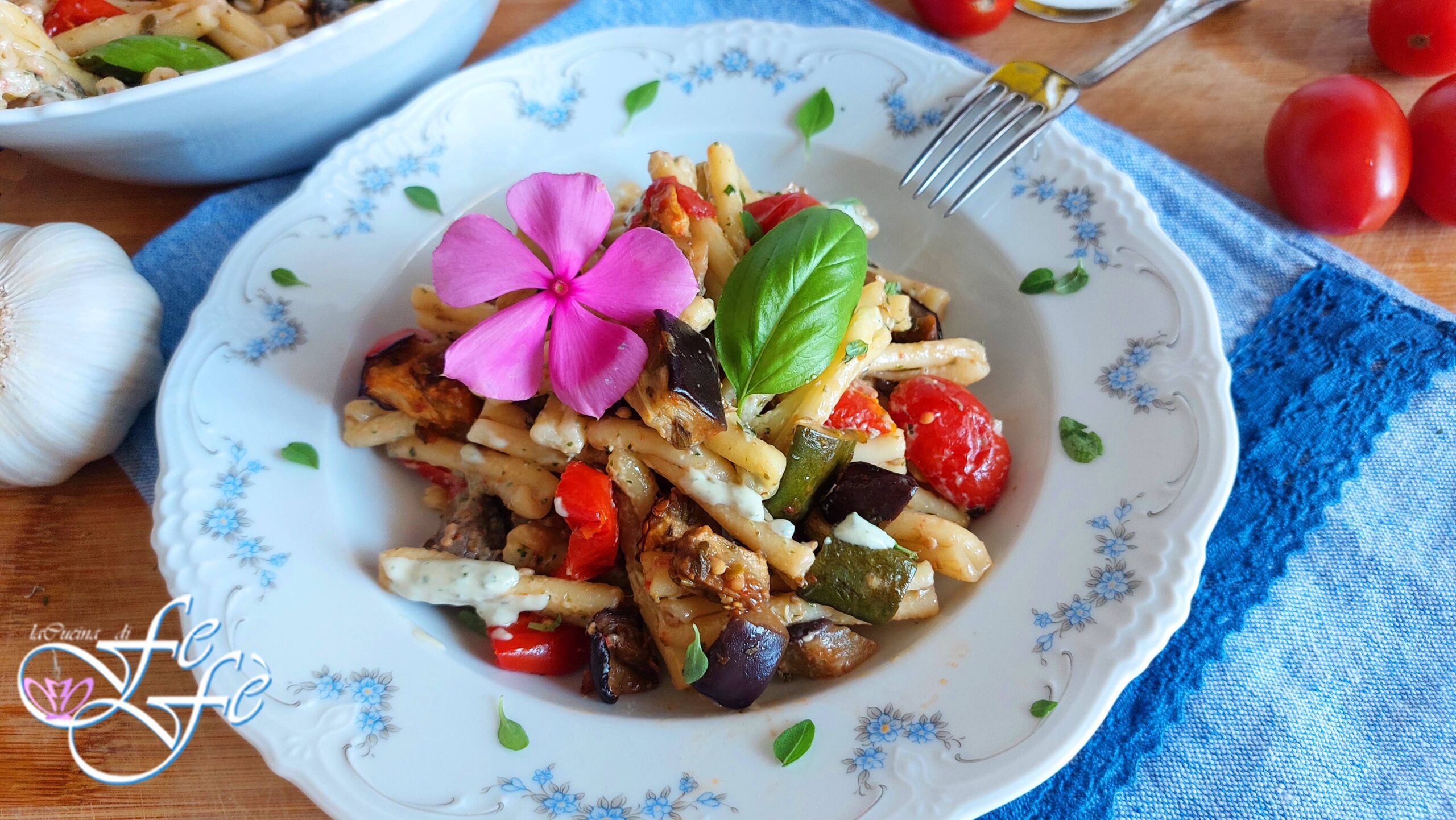 CASERECCE WITH VEGETABLES AND BASIL STRACCHINO CREAM