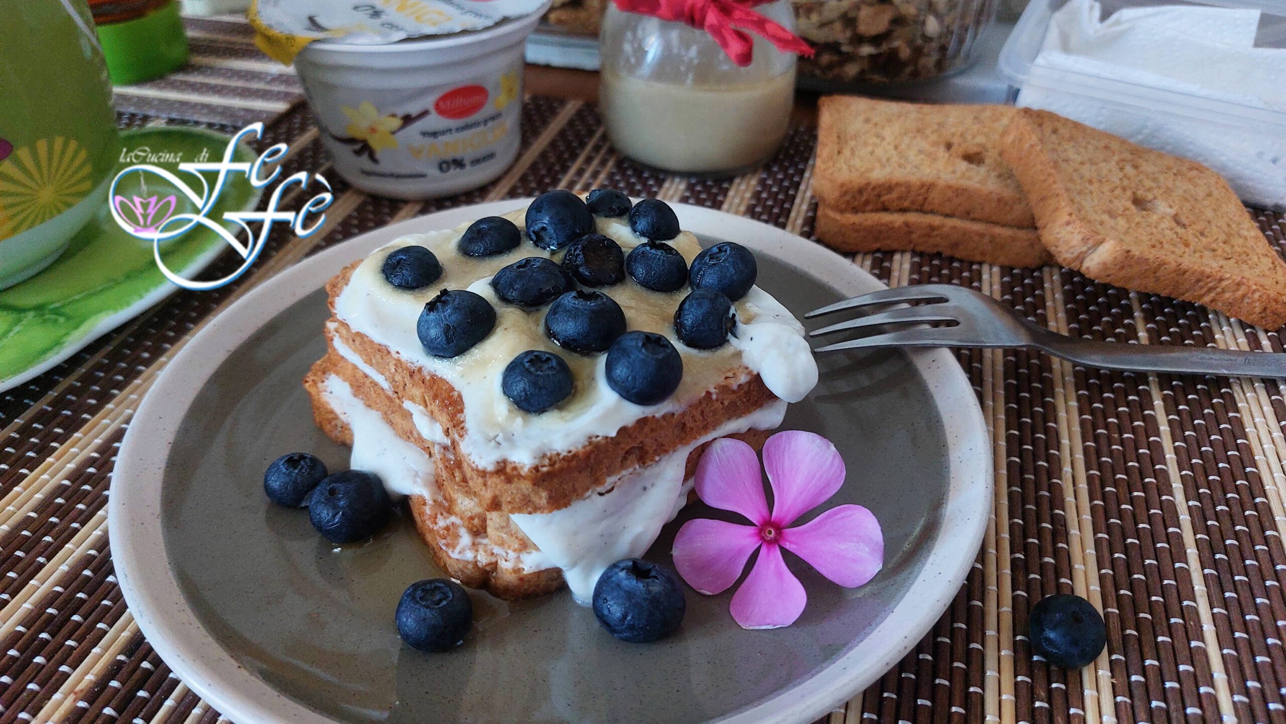 FIT TOWER WITH GREEK YOGURT, TAHINI AND BLUEBERRIES