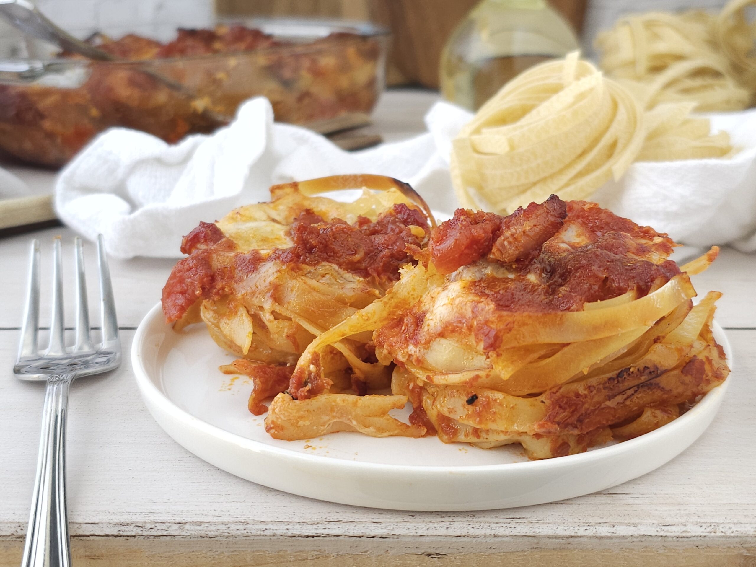 Baked Tagliatelle Nests with Speck and Stracciatella