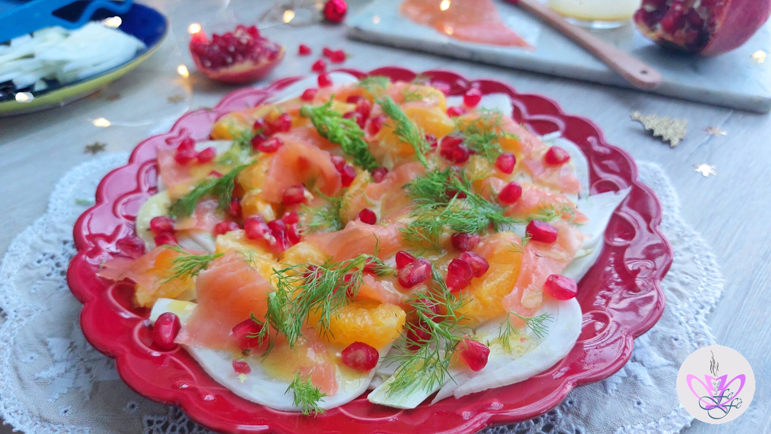 FENNEL CARPACCIO WITH SALMON, ORANGES, AND POMEGRANATE
