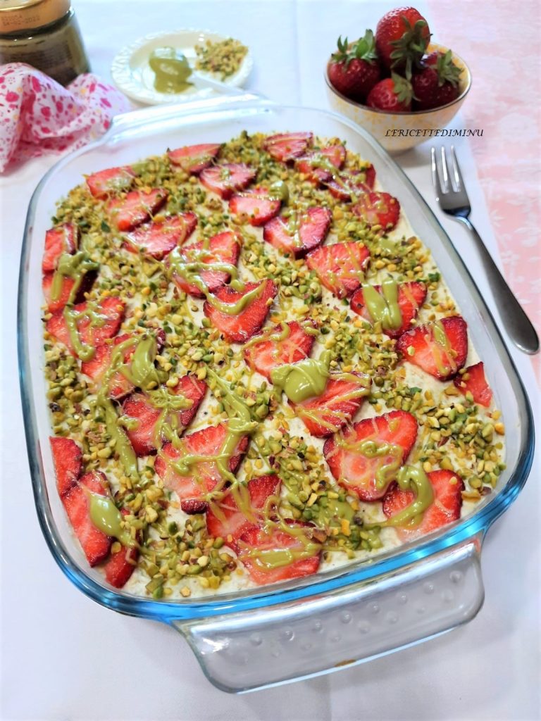 Pistachio and Strawberry Tiramisu without Eggs