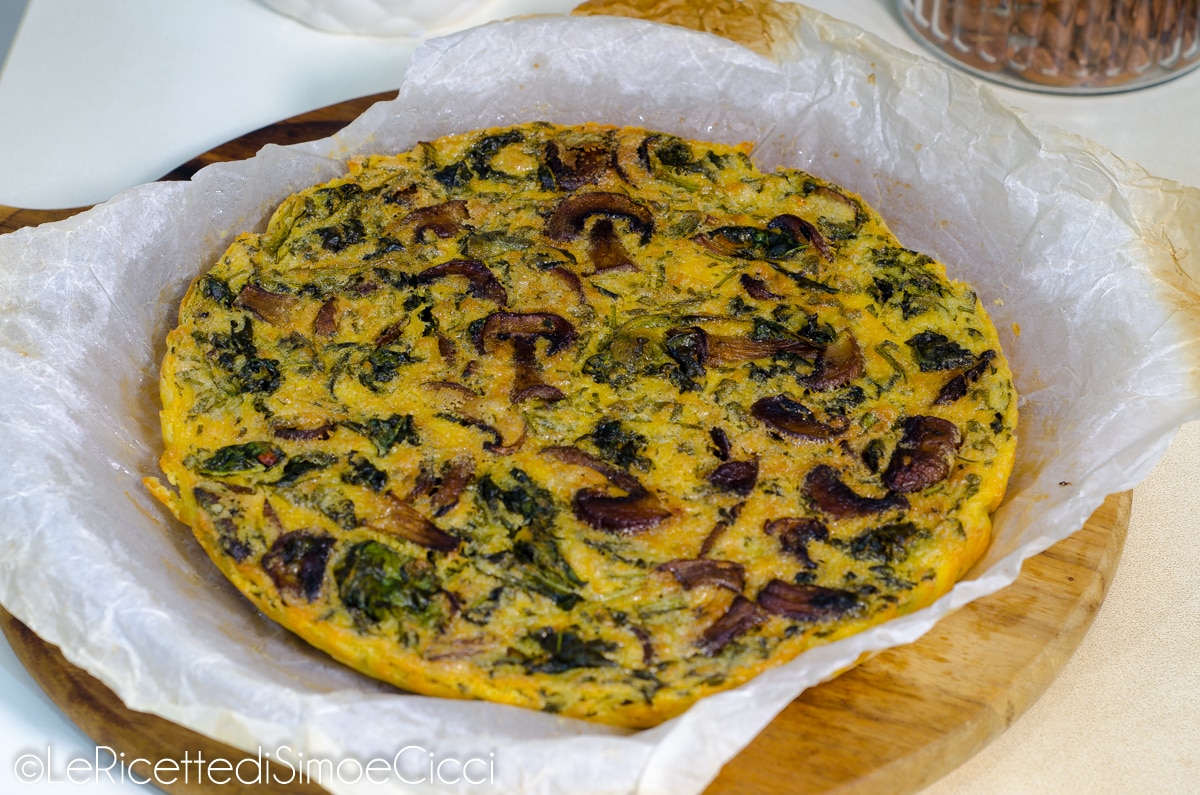 Baked Chickpea Omelette with Mushrooms and Spinach
