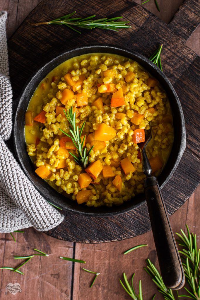 Barley Risotto with Pumpkin, Turmeric, and Rosemary