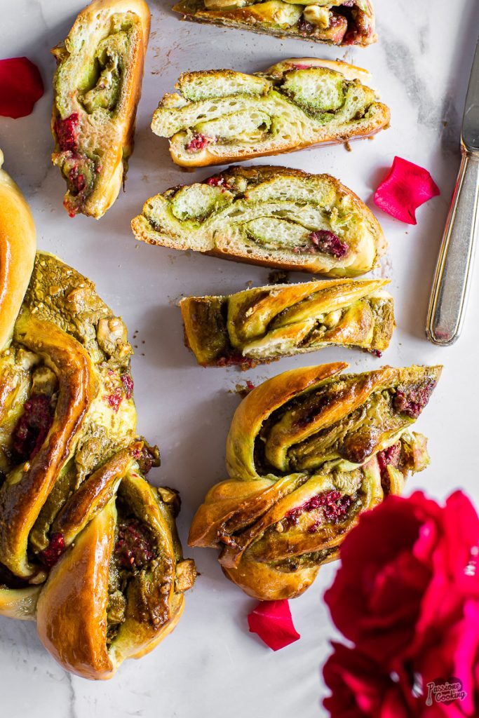 Braid with Pistachio Cream and Raspberries