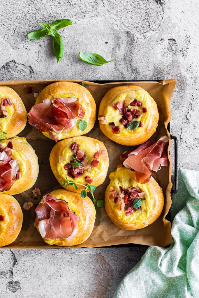 Buns with Cheese Béchamel and Speck Alto Adige PGI