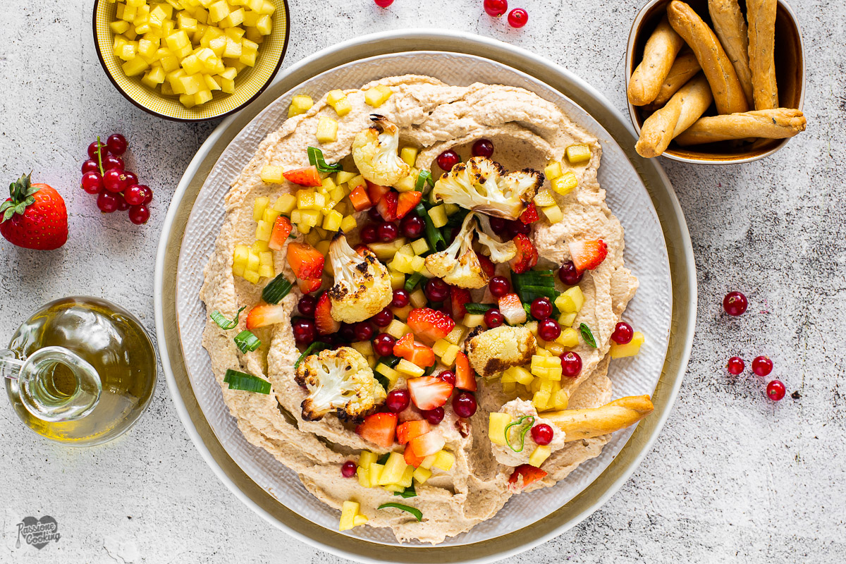 Cauliflower Hummus with Caramelized Apples