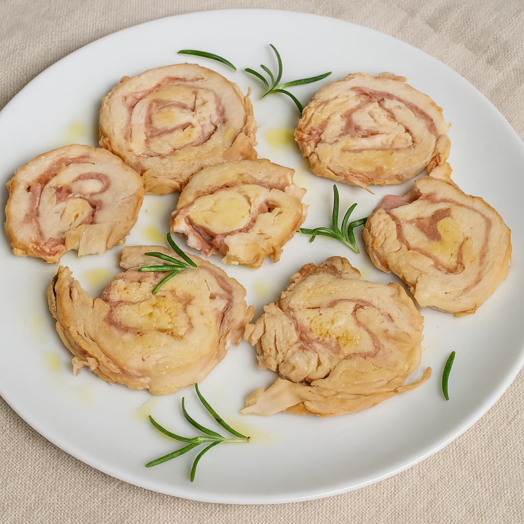Chicken Rolls with Cooked Ham and Parmesan