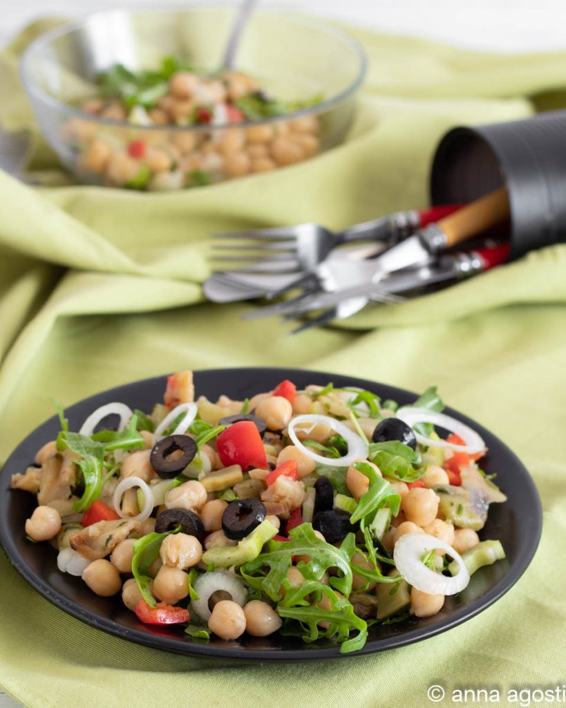 chickpea, arugula, and eggplant salad