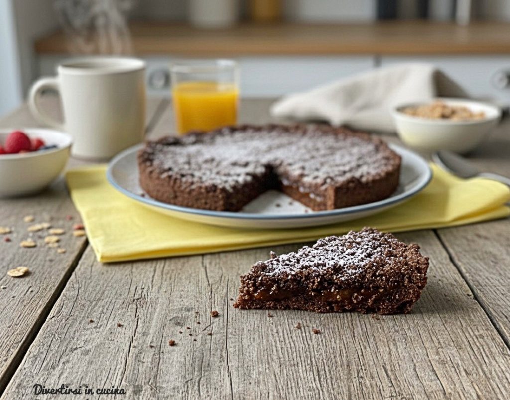 Cocoa Crumble without eggs filled with apricot jam and chocolate chips