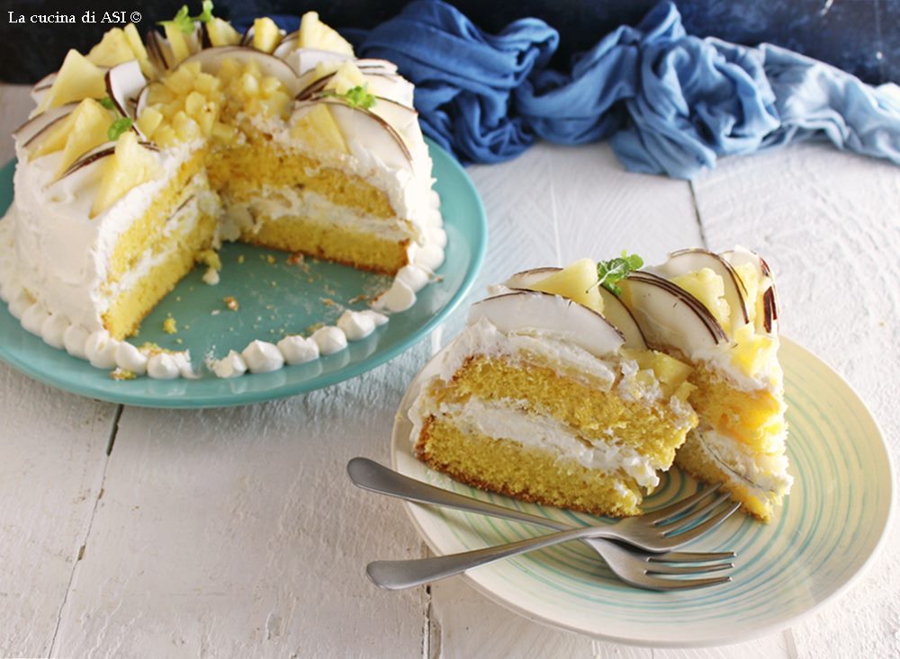 Delicious cake with coconut and pineapple