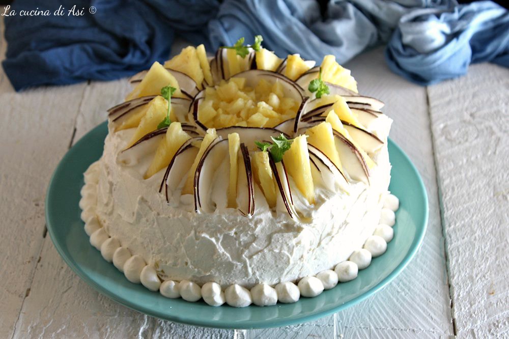Delicious cake with coconut and pineapple