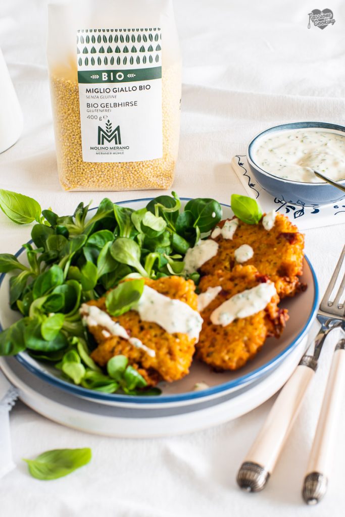Fried Millet Patties with Yogurt Sauce