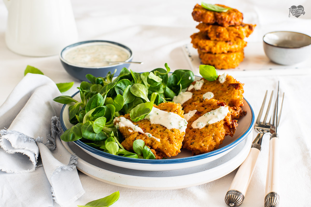 Fried Millet Patties with Yogurt Sauce
