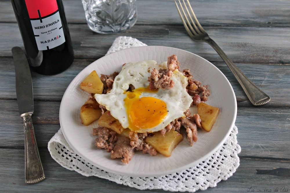 Fried Eggs with Sausage and Potatoes