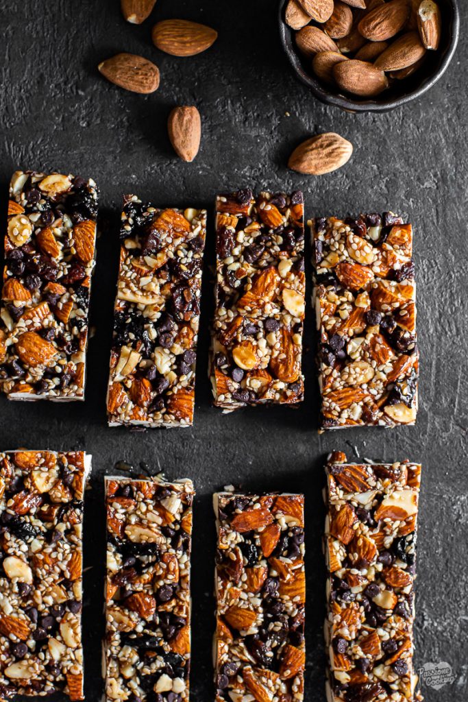 Granola bars with almonds and chocolate