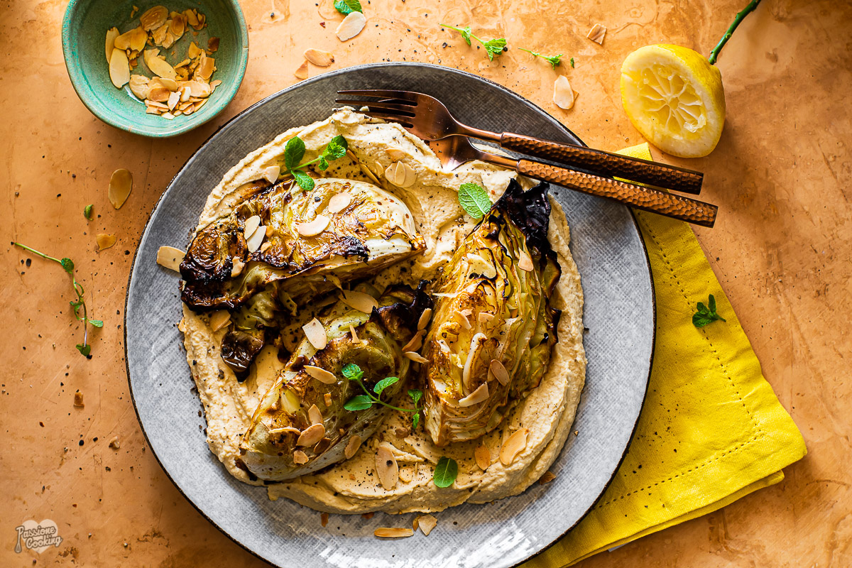 Hummus with Miso Cabbage