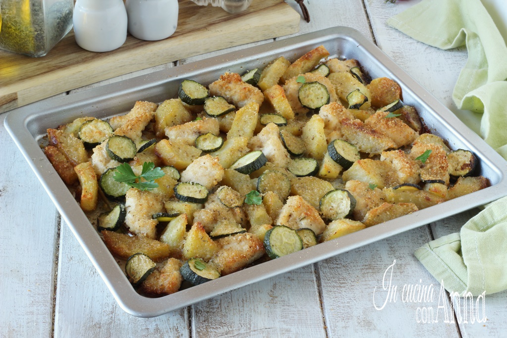 Chicken with Potatoes and Zucchini Au Gratin in the Oven