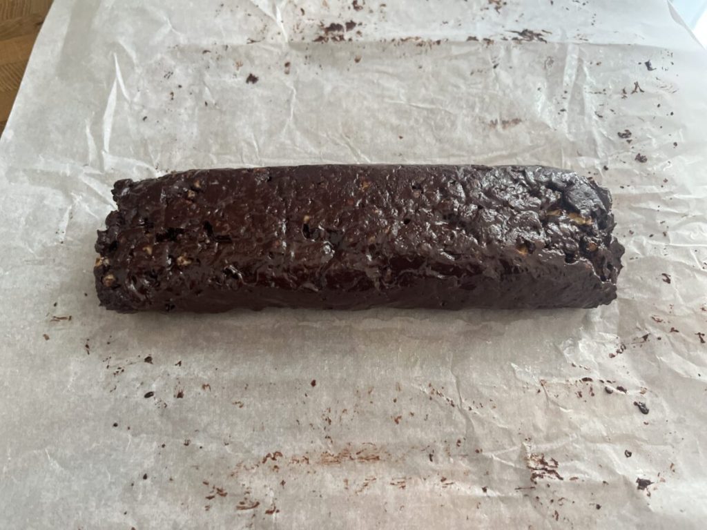 dark chocolate waffle salami