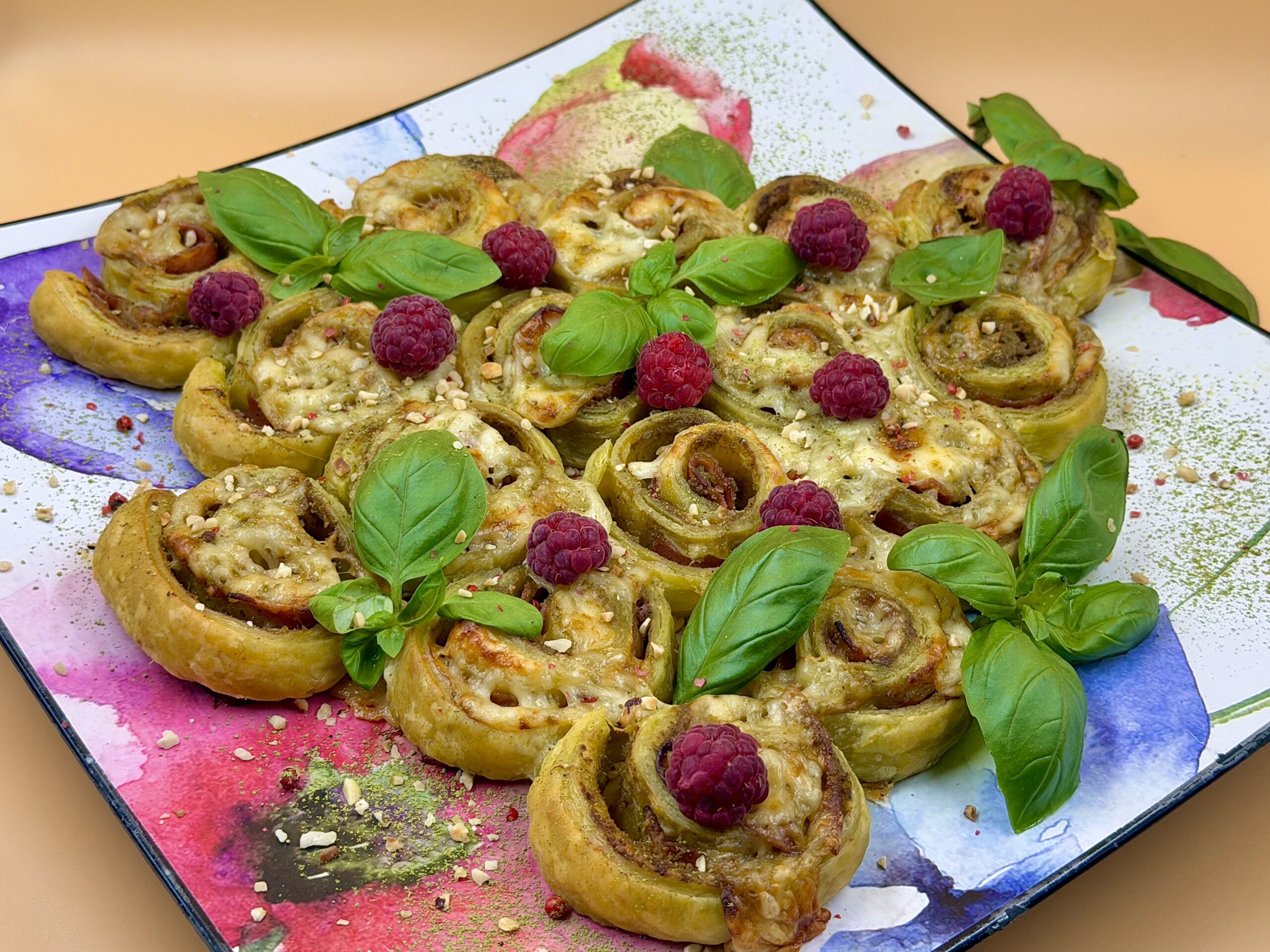 Savory Puff Pastry Swirl Tree with Pesto, Mortadella, and Scamorza – Easy Christmas Appetizer