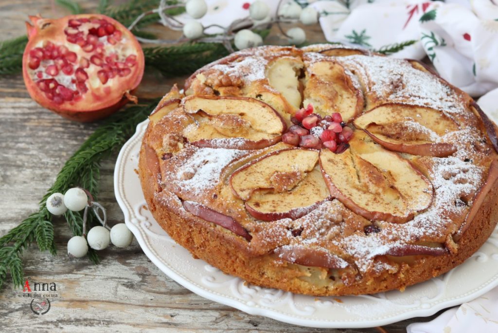 Apple Cake with Walnuts, Raisins, and Pomegranate - Christmas Apple Cake