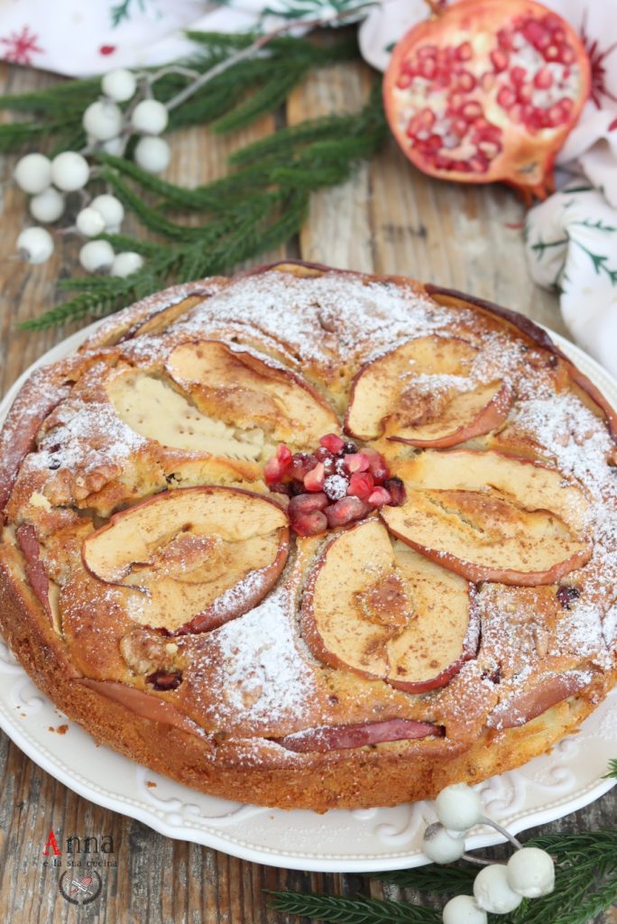Apple Cake with Walnuts, Raisins, and Pomegranate - Christmas Apple Cake