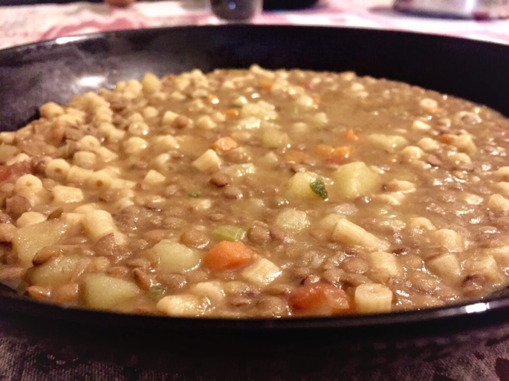 creamy pasta with potatoes and lentils
