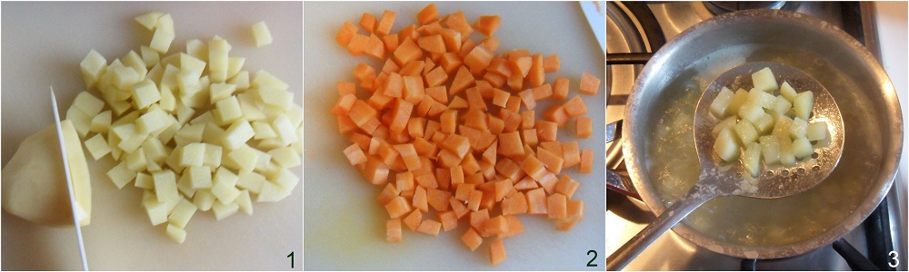 cut potatoes and carrots for traditional Italian Russian salad