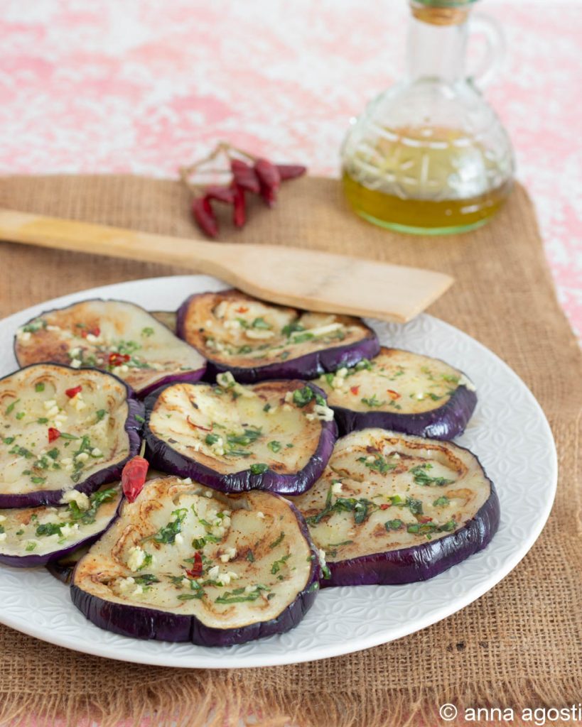 marinated eggplants with parsley, garlic, and chili pepper