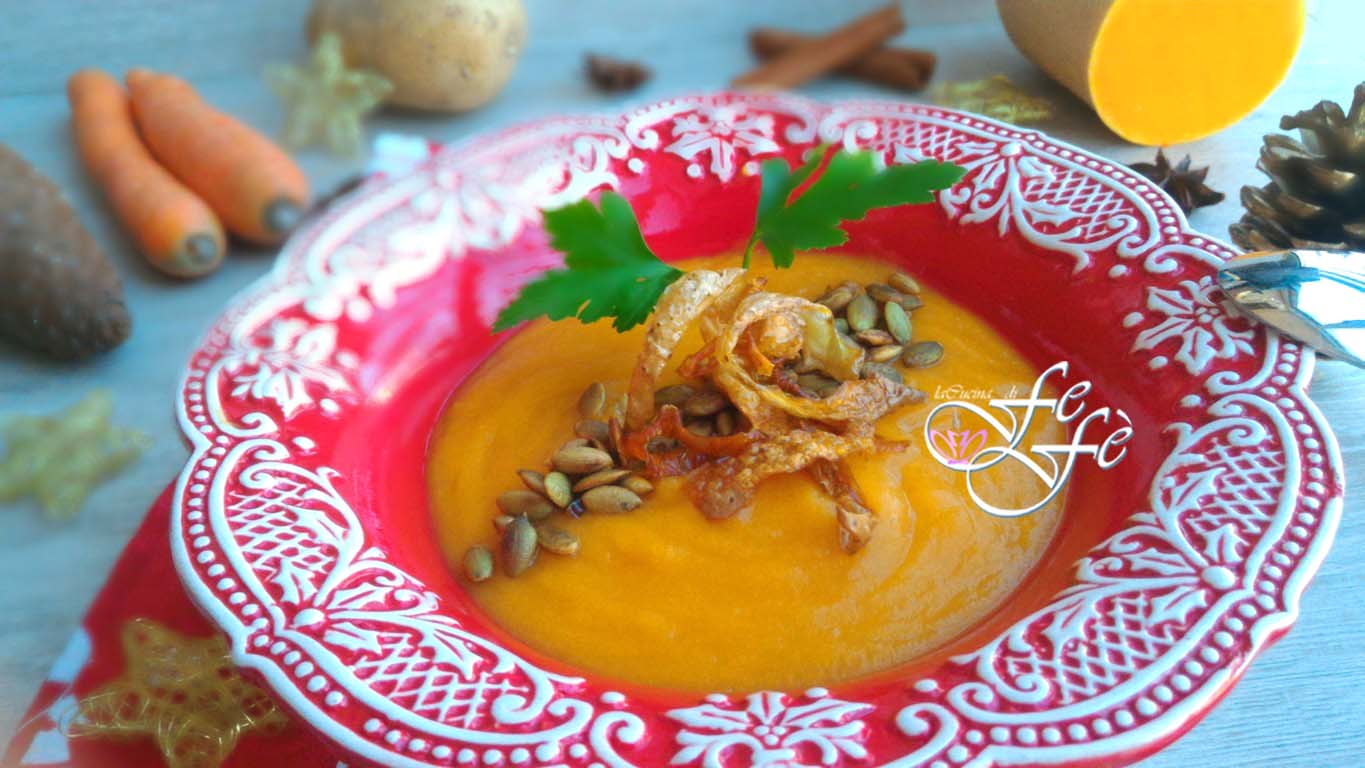 PUMPKIN SOUP WITH VEGETABLE PEEL CHIPS