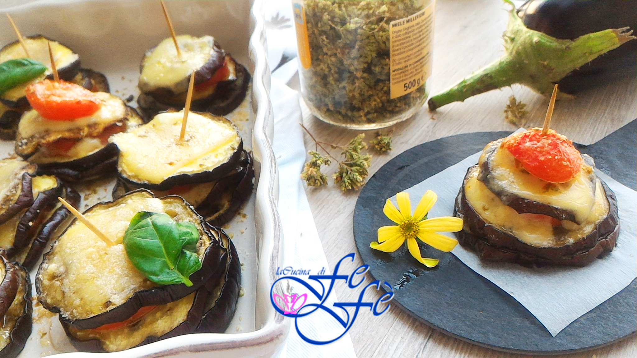 MELTED EGGPLANT TOWERS WITH OREGANO