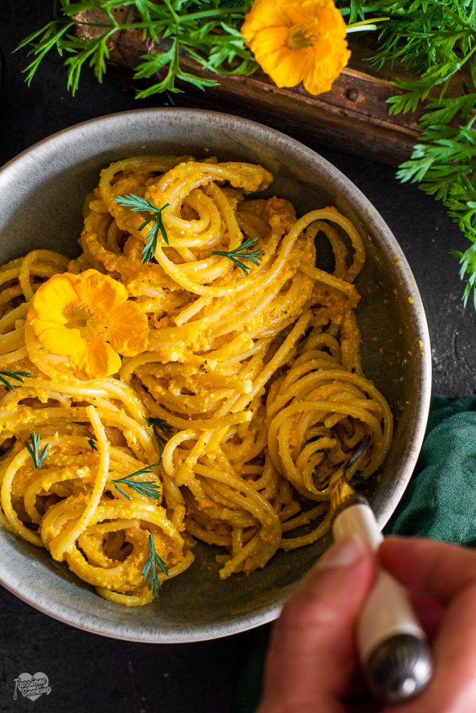 Spaghetti with Carrot Pesto