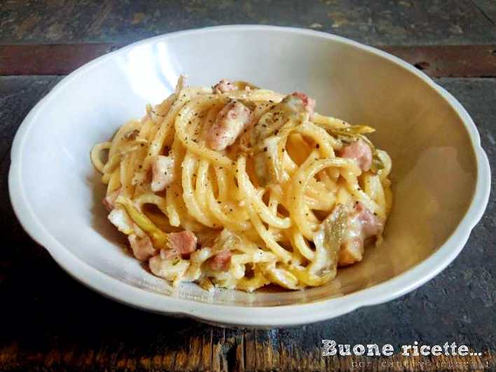 pecorino and pepper with artichokes and bacon