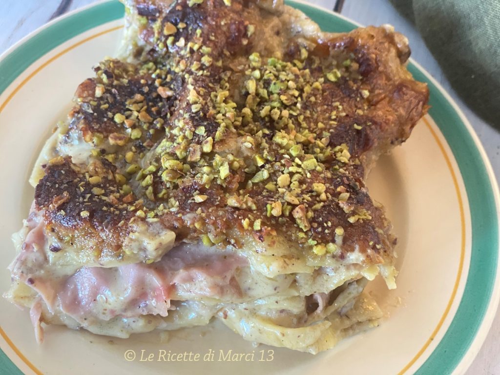 Pistachio Lasagna with Mortadella and Provola