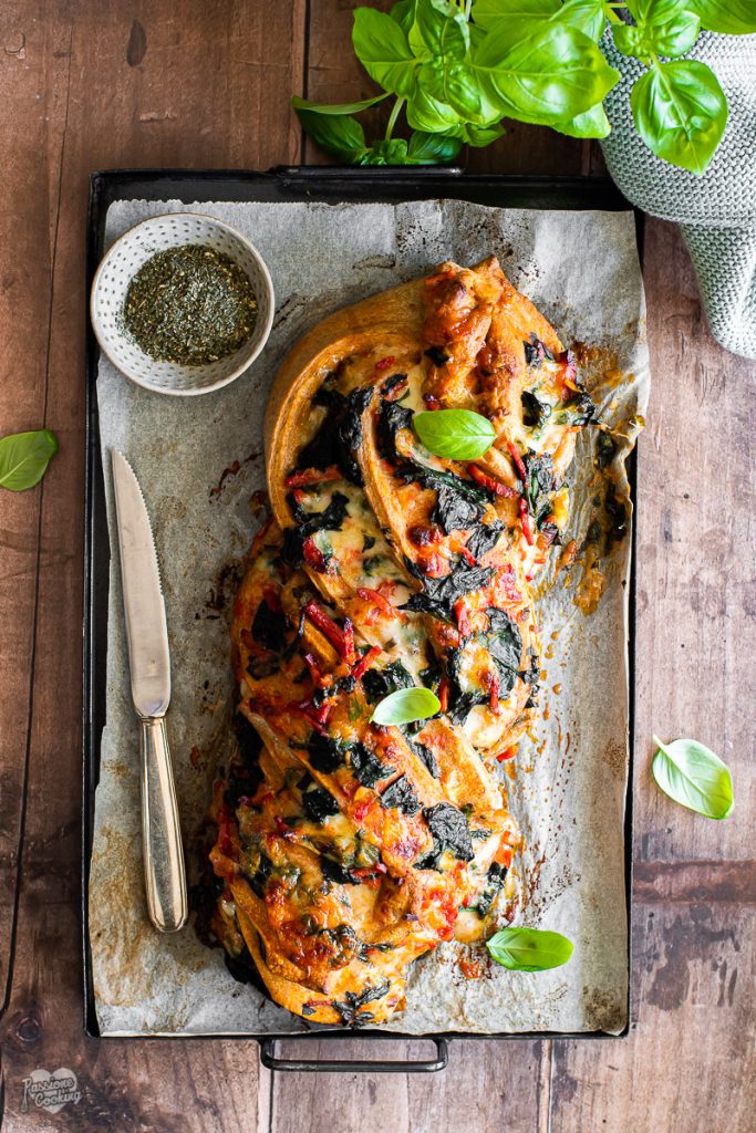 Pizza Braid with Spinach and Salami