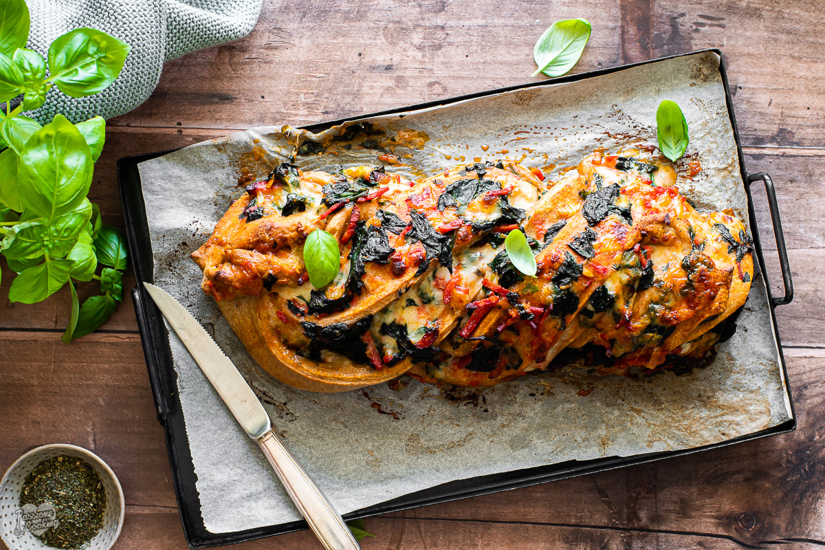 Pizza Braid with Spinach and Spicy Salami